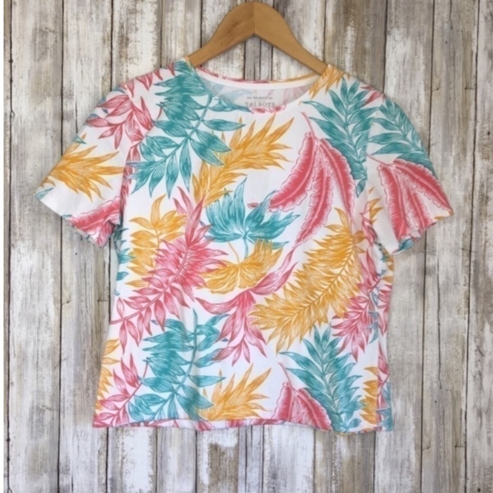 Talbots White Palm Leaf Tee - Picture 2 of 4